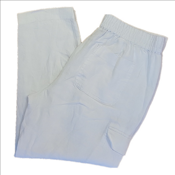 Talbots White Cropped 100% Linen Elastic Waist Pants Size Medium EUC - Picture 1 of 10